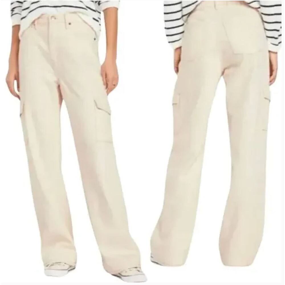 NWT Old Navy  Ecru Extra High Waist Sky-Hi Wide Leg Cargo Jeans Cream 6 Tall